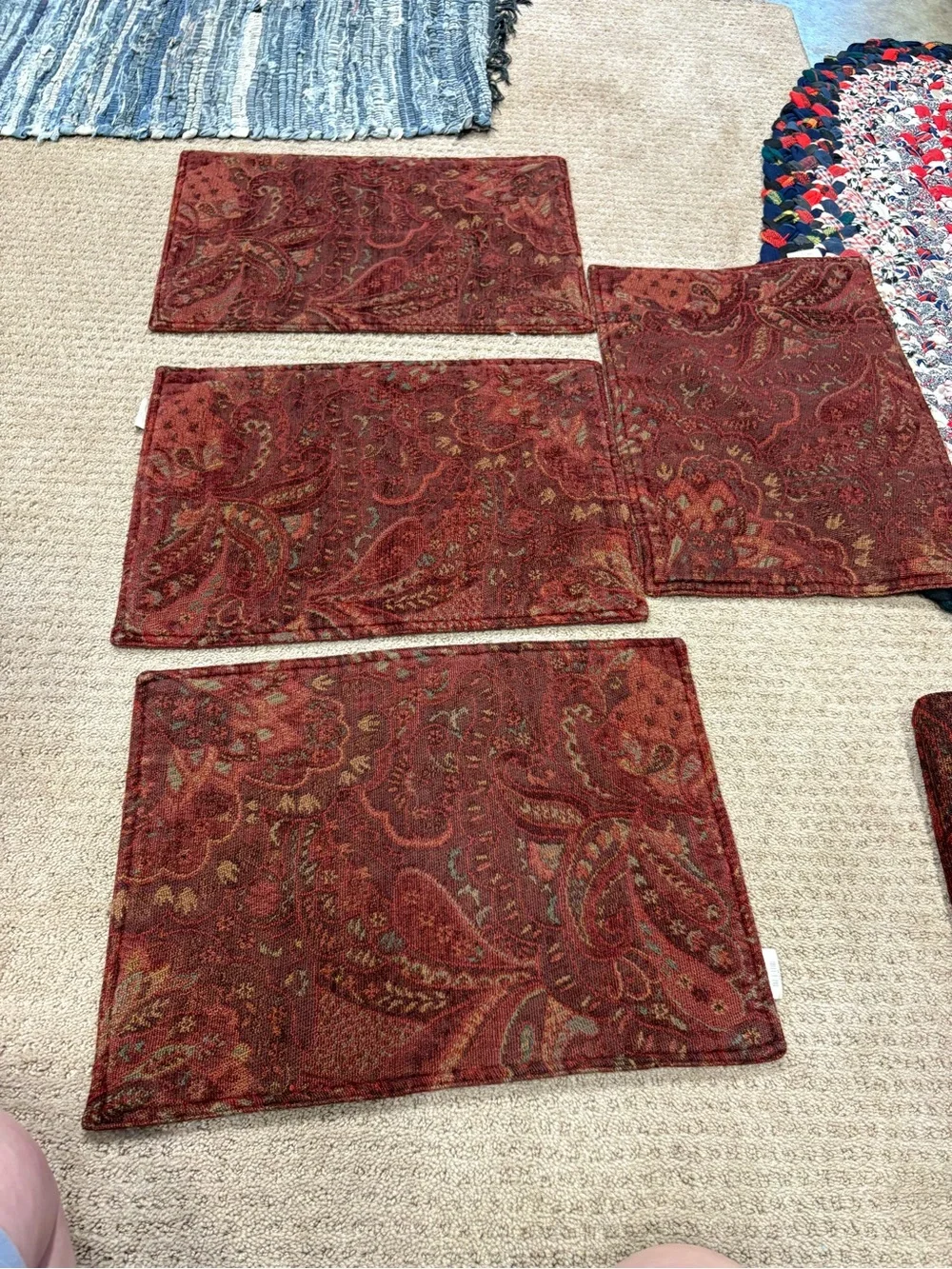 Crate&Barrel Red Paisley Table Runner Set